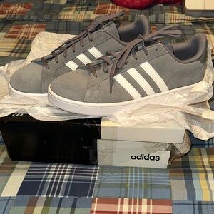 Adidas Men's Suede Gray and White Sneakers